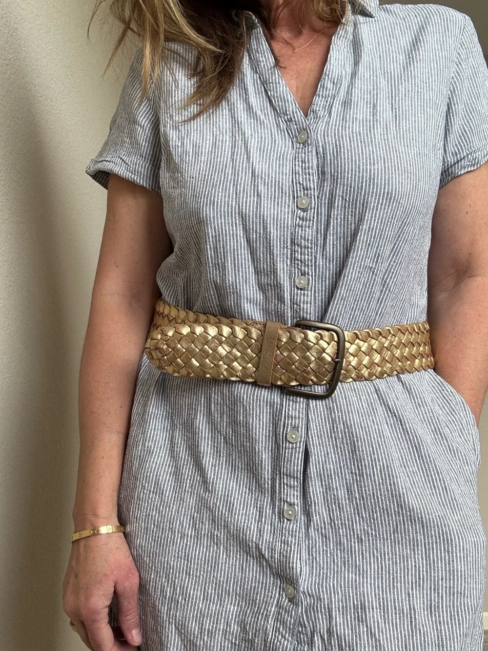 Fossil Gold Woven Leather Belt M